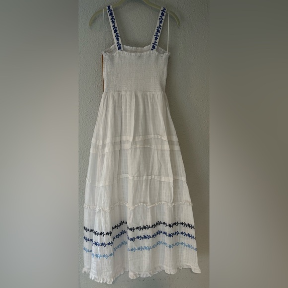 Draper James White Maxi Dress Medium W/ Ruffles & Floral Details Sleeveless - Picture 2 of 6
